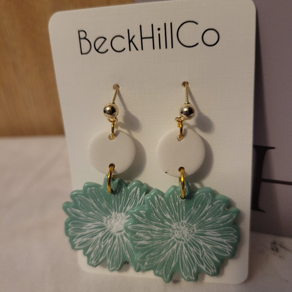BeckHillCo Green Floral Earrings